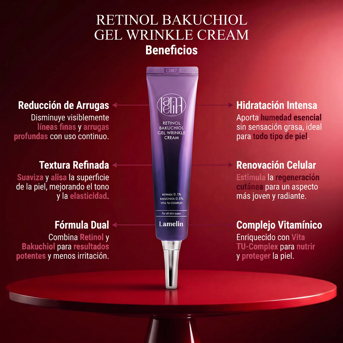 Lamelin Retinol Bakuchiol Gel Wrinkle Cream (Todo tipo de piel/ mejora el tono)